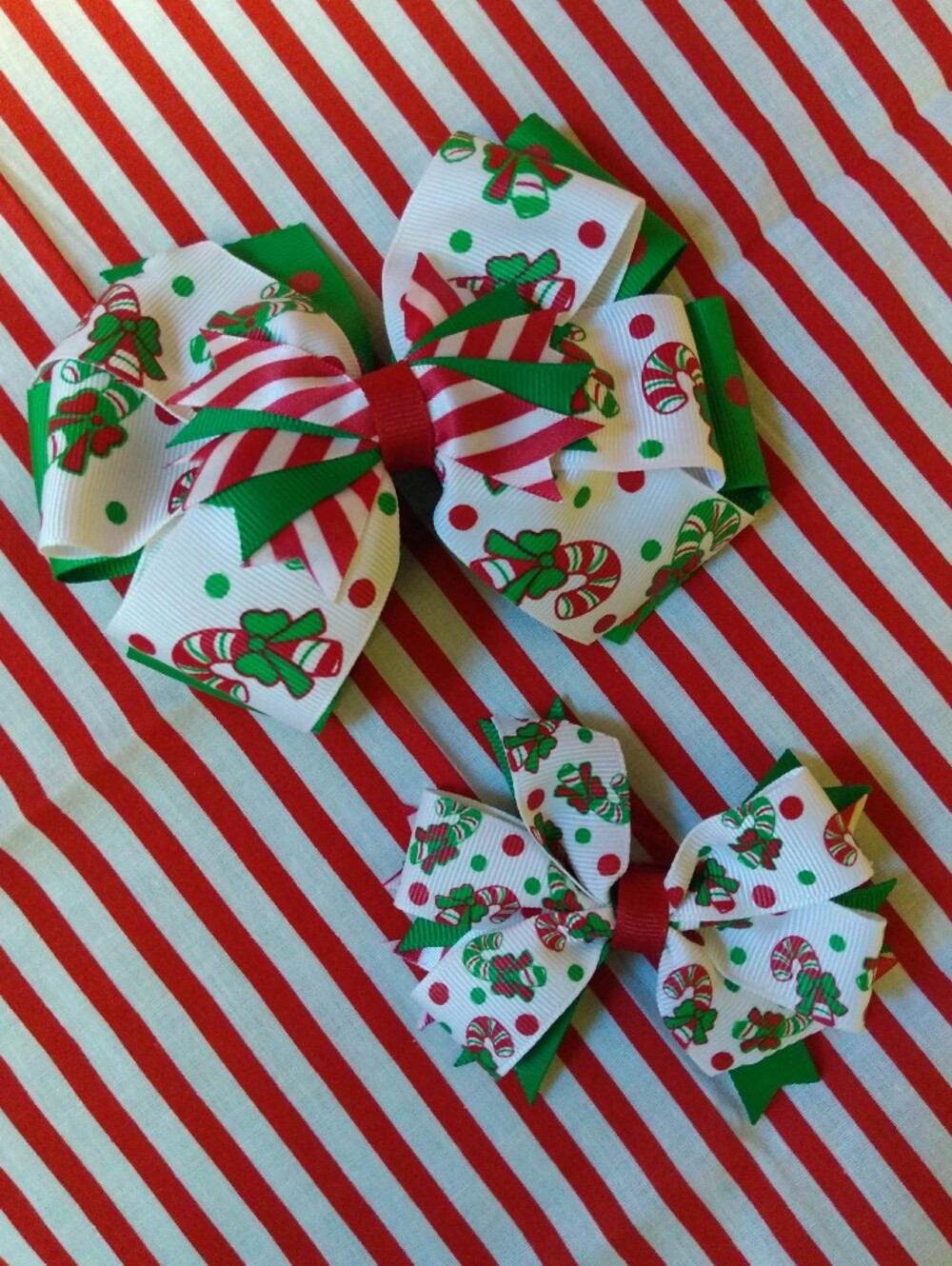 Handmade Boutique Candy Cane Christmas Stacked Hair Bows 🎀